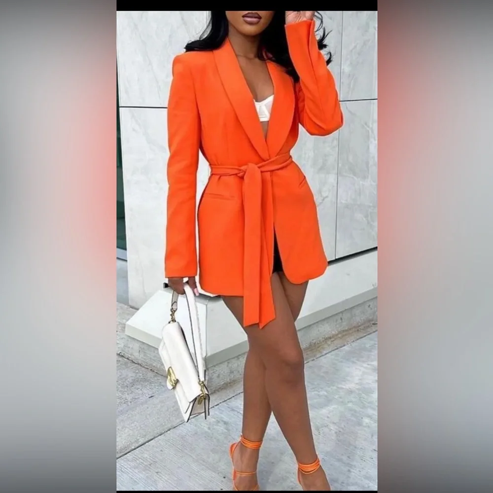 ZARA BELTED TUXEDO COLLAR BLAZER - Picture 9 of 13